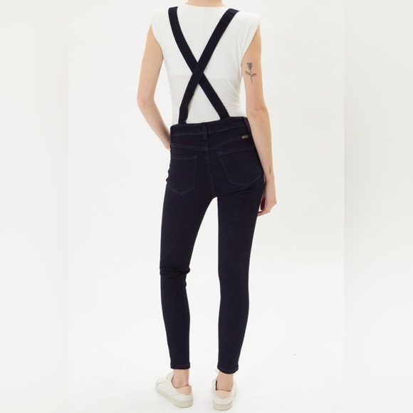 Kancan size XL Women’s Dark Blue Denim Topanga High Rise Ankle Skinny Overalls - Picture 3 of 11